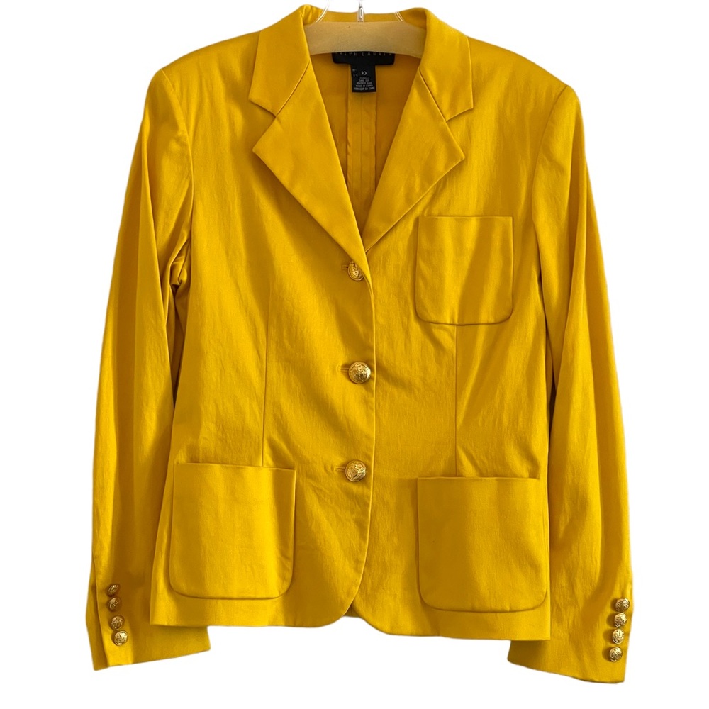 Vintage RALPH Ralph Lauren mustard yellow blazer jacket w/gold buttons SZ 10